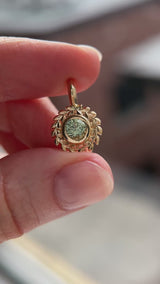 Round Precision Cut Montana Sapphire Vine Frame Bezel Set Pendants in 14k Yellow Gold