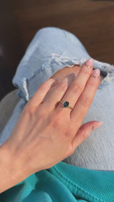 1.37ct Untreated Oval Deep Teal Nigerian Sapphire and Princess Cut Diamond Rapids Low Profile Ring in 14k Yellow Gold