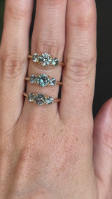 0.91ct Round Unheated Teal Green Montana Sapphire and Montana Sapphire Side Three Stone Ring in 14k Yellow Gold