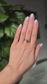 1.77ct Oval Precision Cut Parti Light Teal Montana Sapphire and Princess Cut Diamond Rapids Low Profile Ring in 14k Yellow Gold