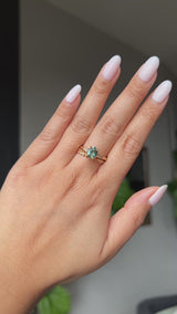 1.27ct Oval Untreated Parti Sapphire and Diamond Vintage Cathedral Four Prong Ring in 14k Yellow Gold