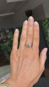 1.23ct Teal Montana Sapphire and Genuine Antique Diamond Mountainscape Ring in 14k Yellow Gold