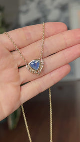 2.54ct Untreated Sri Lankan Trillion Sapphire Vine Frame Necklace in 14k Yellow Gold