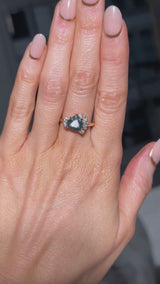 2.57ct Untreated Blue Wide Trillion Montana Sapphire and Antique Diamond Mountainscape Ring in 14k Yellow Gold