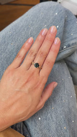 1.98ct Round Untreated Deep Parti Teal Sapphire Twisted Vine Split Shank Solitaire in 14k Yellow Gold with Diamonds