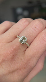 1.14ct Emerald Cut Parti Montana Sapphire Low Profile Bezel Solitaire Ring with Pavé Set Diamonds in 14k Green Gold