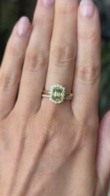 1.98ct Untreated Emerald Cut Parti Nigerian Sapphire Antique-Style Diamond Halo Ring in 14k Green Gold