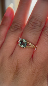 1.75ct Multicolor Cushion Cut Madagascar Sapphire in Wandering Vine Low Profile 4 Prong Setting with Diamonds in 14k Yellow