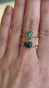 2.02ct Untreated Emerald Cut Opalescent Teal Sapphire 4 Prong Solitaire in 14k Yellow Gold