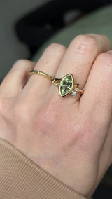 1.82ct Green Untreated Montana Marquise Sapphire in Wandering Vine Low Profile Bezel Setting with Pear Diamond in 14k Yellow Gold