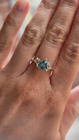 1.23ct Teal Montana Sapphire and Genuine Antique Diamond Mountainscape Ring in 14k Yellow Gold