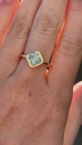 1.90ct Untreated Square Radiant Montana Sapphire Low Profile Bezel Ring with Milgrain in 14k Yellow Gold
