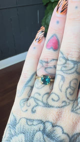 2.33ct Teal Cushion Cut Sapphire Low Profile Tri-Band "Three Winds" Double Prong Tapered Solitaire in 14k Yellow Gold