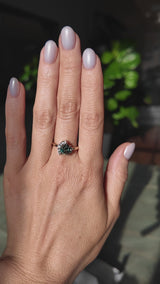 1.79ct Pear Deep Teal Green-Blue Sapphire and Diamond Asymmetrical Cluster Ring in Two Tone 14k Yellow and 14k White Gold