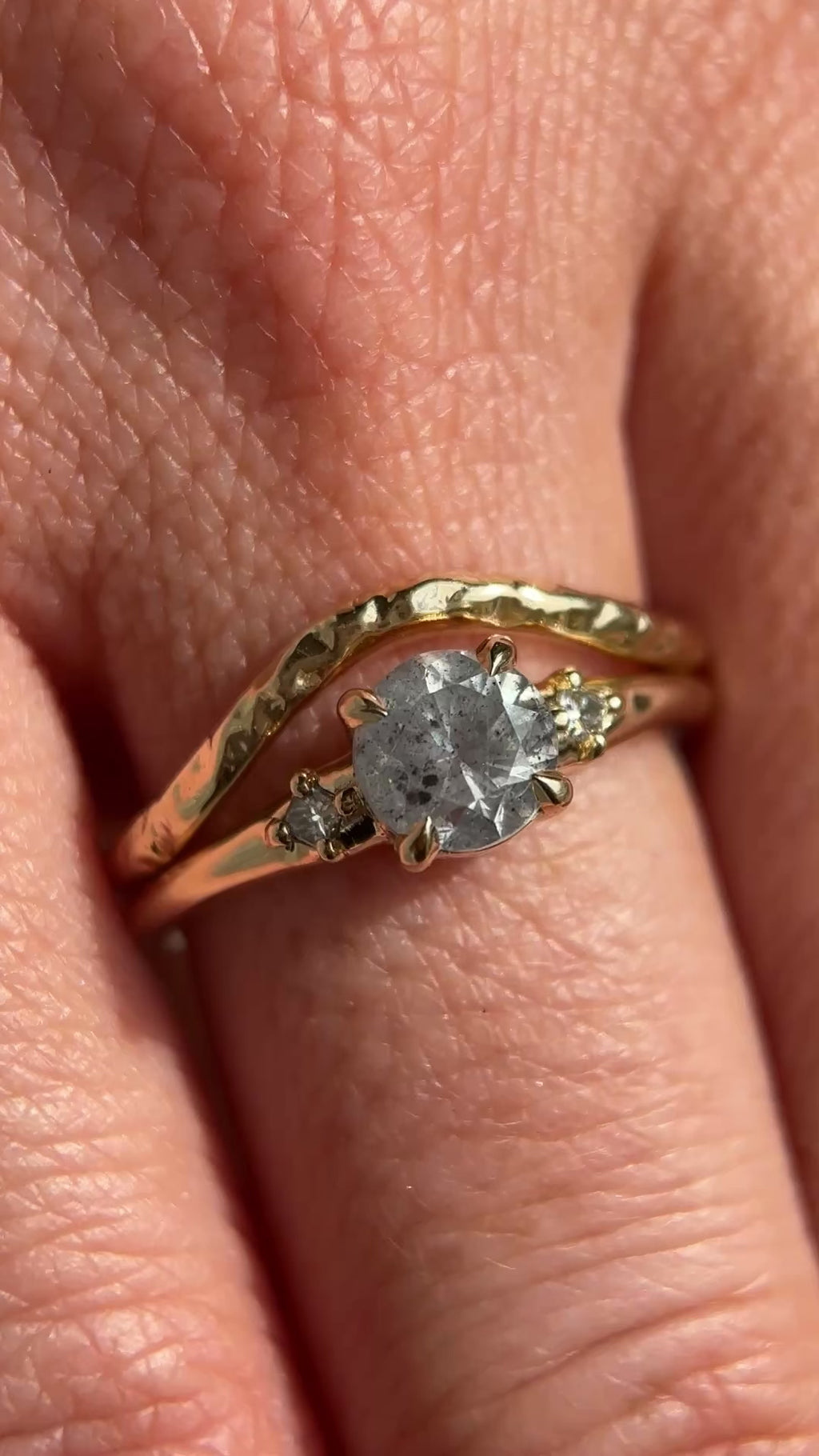 0.97ct Salt and Pepper Diamond and Princess Cut Diamond Rapids Low Profile Ring in 14k Yellow Gold