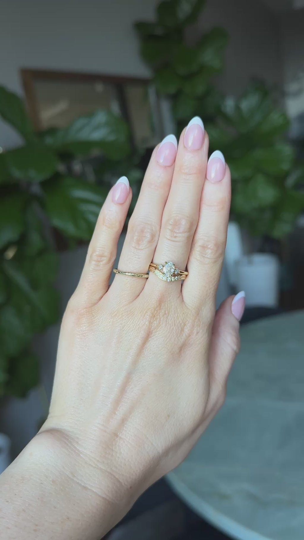 1.01ct GIA Natural Oval Diamond and Princess Cut Diamond Rapids Low Profile Ring in 18k Yellow Gold