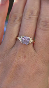 2.45ct Lavender Square Radiant Sapphire and Lab Grown Marquise Diamond Cluster Ring in 14k Yellow Gold