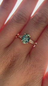 1.27ct Oval Untreated Parti Sapphire and Diamond Vintage Cathedral Four Prong Ring in 14k Yellow Gold