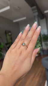 2.06ct Round Untreated Teal Montana Sapphire Hidden Halo Low Profile Evergreen Carved Four Prong Solitaire in 14k Yellow Gold