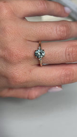 1.77ct Oval Precision Cut Parti Light Teal Montana Sapphire and Princess Cut Diamond Rapids Low Profile Ring in 14k Yellow Gold