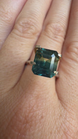 2.45CT MADAGASCAR EMERALD CUT SAPPHIRE, PARTI BLUE TEAL YELLOW, UNTREATED, 7.7X6.7X4.8MM