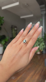 2.32ct Oval Teal Songean Sapphire Antique-Style Diamond Halo Ring in 18k Yellow Gold