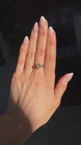 1.05ct GIA Antique Old European Cut Diamond and Trillion Madagascar Sapphire Antique Style Compass Set Low Profile Ring with Milgrain in 18k Yellow Gold