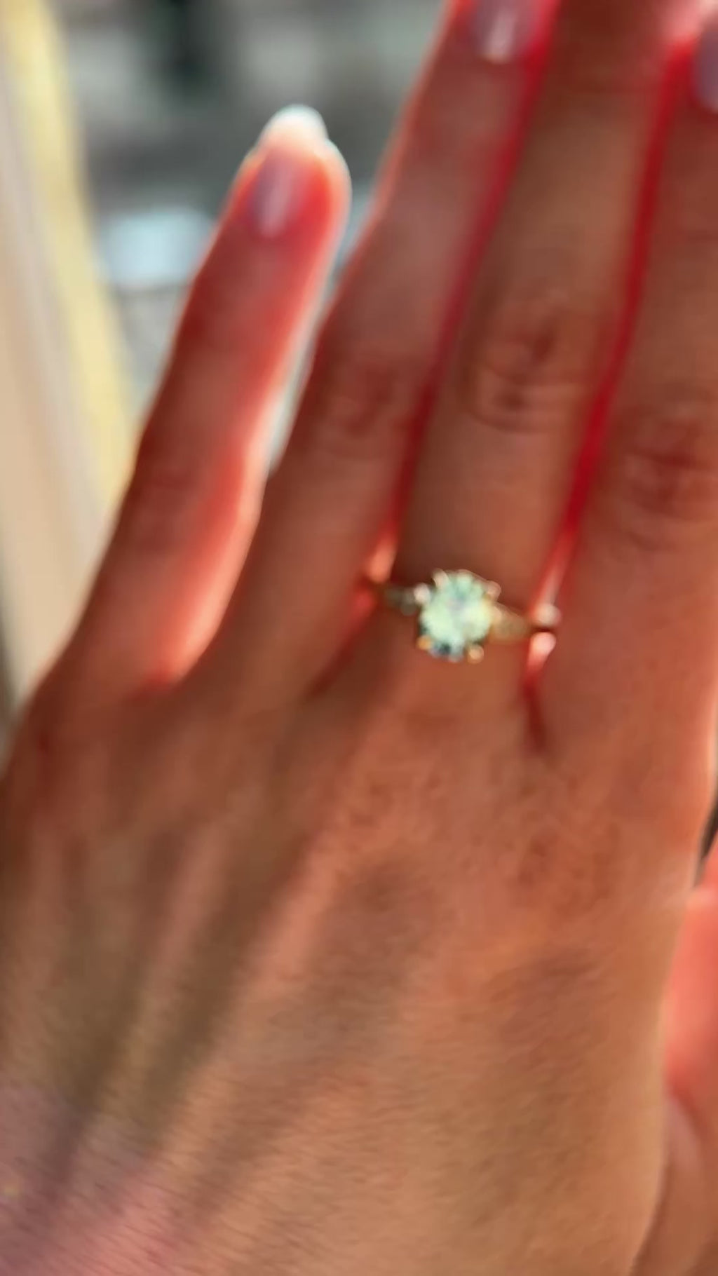 1.74ct Fancy Elongated Cushion Parti Teal Blue Montana Sapphire and Diamond Vintage Cathedral 4 Prong Solitaire in 14k Yellow