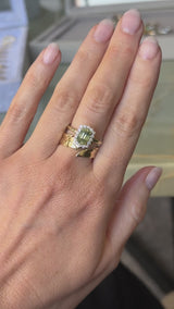 1.98ct Untreated Emerald Cut Parti Nigerian Sapphire Antique-Style Diamond Halo Ring in 14k Green Gold