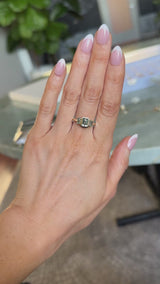 1.29ct Bezel Set Emerald Cut Untreated Montana Sapphire and Montana Sapphire Sides Three Stone Ring in 14k Yellow Gold