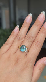 4.20ct Oval Blue Madagascar Sapphire in Wandering Vine Low Profile 4 Prong Setting with Diamonds in 18k Yellow Gold - Appraised Stone
