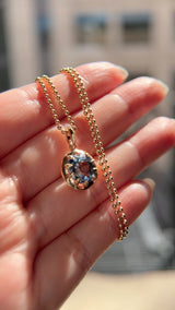 3.40ct Oval Madagascar Bicolor Sapphire 10 Prong Pendant in 14k Yellow Gold