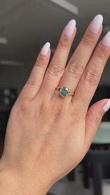 3.01ct Round GIA Teal Montana Sapphire Low Profile Six Prong Split Shank Solitaire in 18k Yellow Gold