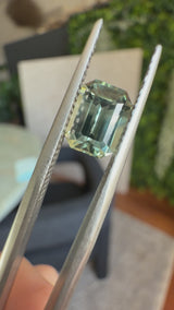 2.10CT MADAGASCAR EMERALD CUT SAPPHIRE, MINTY BLUE GREEN WITH GREY, UNTREATED, 8.2X6.1X4.2MM