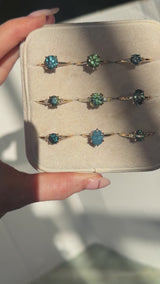 1.97ct Untreated Round Nigerian Teal Green Sapphire Double Prong Solitaire with Pave Set Diamonds in 18k Yellow Gold