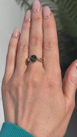 2.37ct Untreated Round Green Madagascar Sapphire Twisted Vine Split Shank Solitaire in 14k Yellow Gold with Diamonds