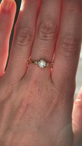 0.68ct Antique Old Mine Cut Diamond and Princess Cut Diamond Rapids Low Profile Ring in 18k Yellow Gold