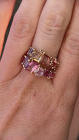 Pink Sapphire, Tourmaline and Spinel Mosaic Ring in 14k Yellow Gold