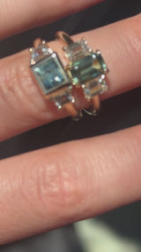 1.52ct Emerald Cut Parti Sapphire and Lab Grown Diamond Three Stone Low Profile Ring in 14k Yellow Gold