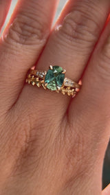 1.27ct Oval Untreated Parti Sapphire and Diamond Vintage Cathedral Four Prong Ring in 14k Yellow Gold