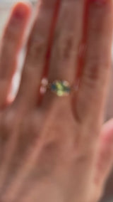 1.61ct Oval Madagascar Parti Sapphire and Trillion Sapphire Three Stone Low Profile Ring in 14k Yellow Gold