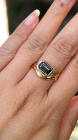 2.01ct Emerald Cut Madagascar Sapphire Bezel Set Ripple Contour Solitaire in 14k Yellow Gold