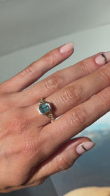 2.15ct Emerald Cut Madagascar Sapphire Wandering Vine Low Profile Bezel Split Shank Ring in 14k Yellow Gold