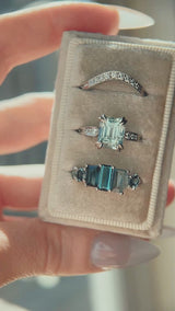 Teal Tourmaline and Sapphire Mosaic Low Profile Ring in 14k White Gold