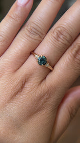 1.10ct Round Deep Teal Montana Sapphire and Princess Cut Diamond Rapids Low Profile Ring in 14k Yellow Gold