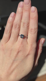 1.25ct Radiant Cut Blue Parti Sapphire and Diamond Low Profile Ring in 14k White Gold