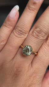 2.57ct Precision Cushion Cut Green Montana Sapphire Scallop Cup Solitaire in 18k Yellow Gold