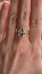 2.35ct Teal Blue Grey Untreated Pear Montana Sapphire and Diamond Asymmetrical Cluster Ring in 18k Yellow Gold
