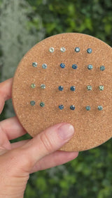 4mm Round and Cushion Cut African Sapphire Stud Earrings in 14k Yellow Gold