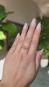 0.89ct Untreated Opalescent Seafoam Teal Speciality Fantasy Cut Sapphire and Kite Diamond Compass Set Three Stone Low Profile Ring in 14k Yellow Gold